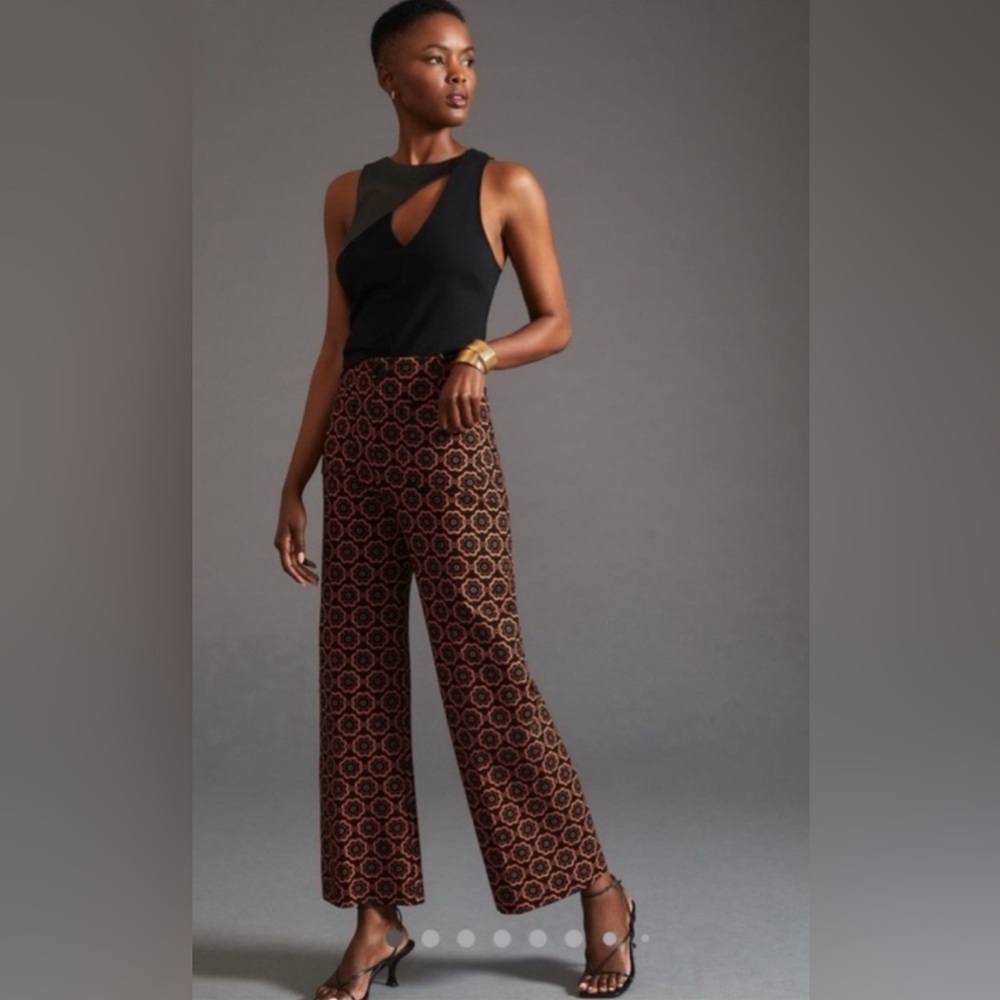 Maeve Black and Rust Floral Cropped Wide-Leg Pants - Picture 6 of 10
